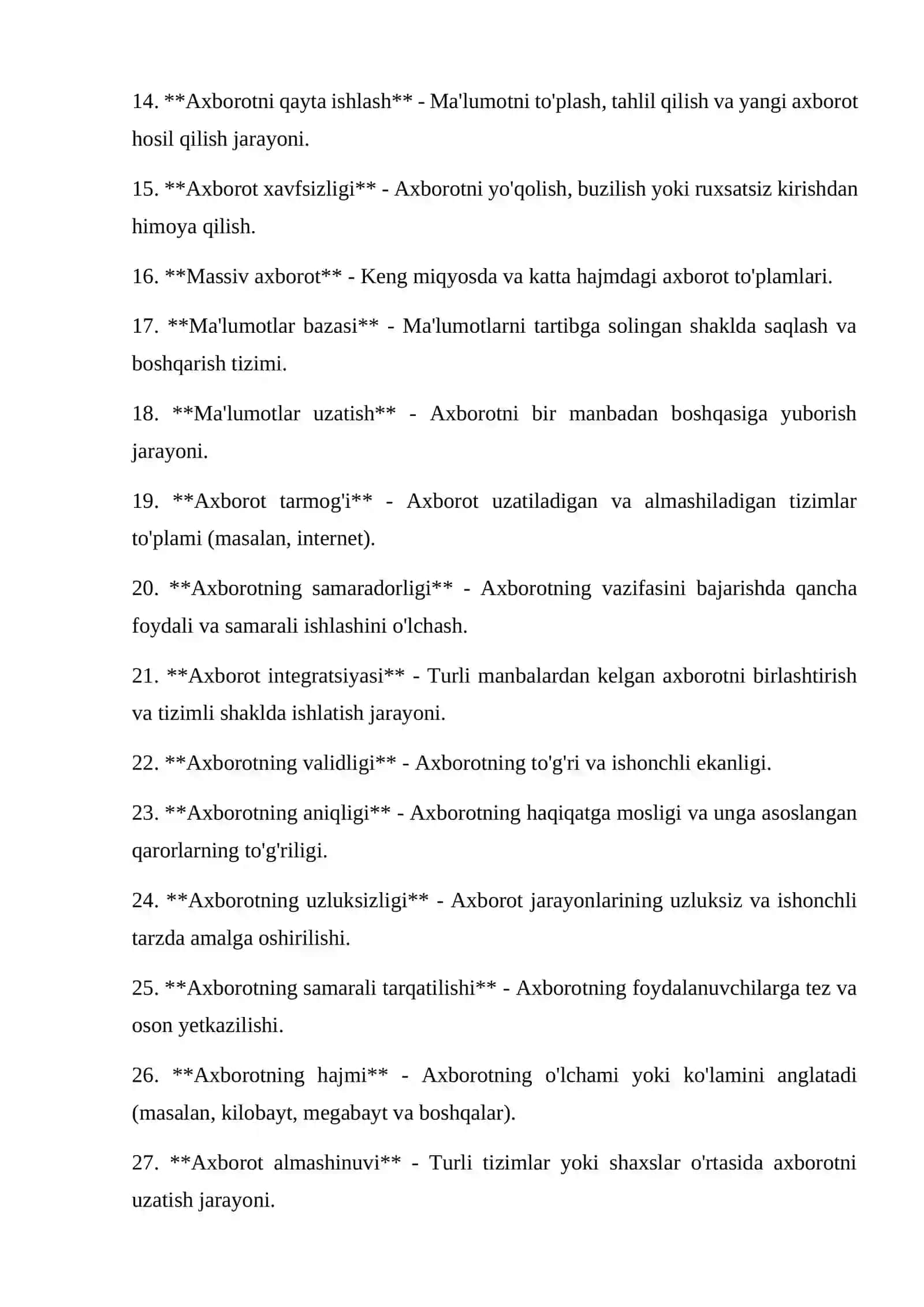 Axborot obektiv reallikning muhim qismi glossariy 2