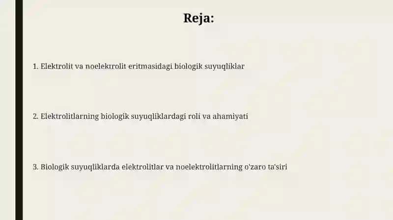 Elektrolit va noelektrolit eritmasidagi biologik suyuqliklar 2