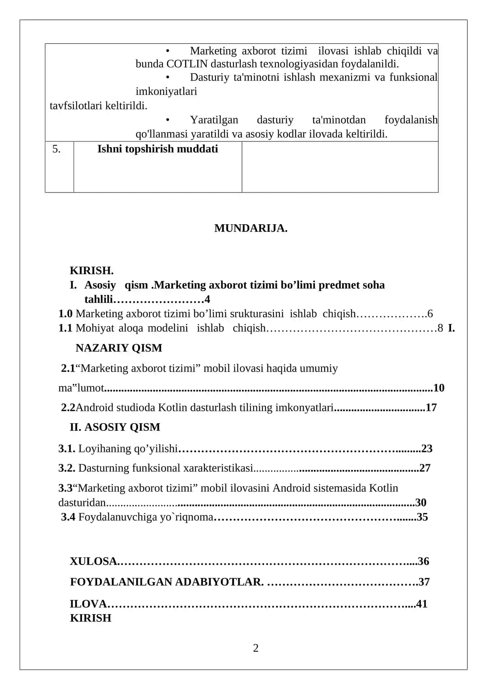 "MARKETING AXBOROT TIZIMI” haqida  mobil ilovasini ishlab chiqish loyihasi 2