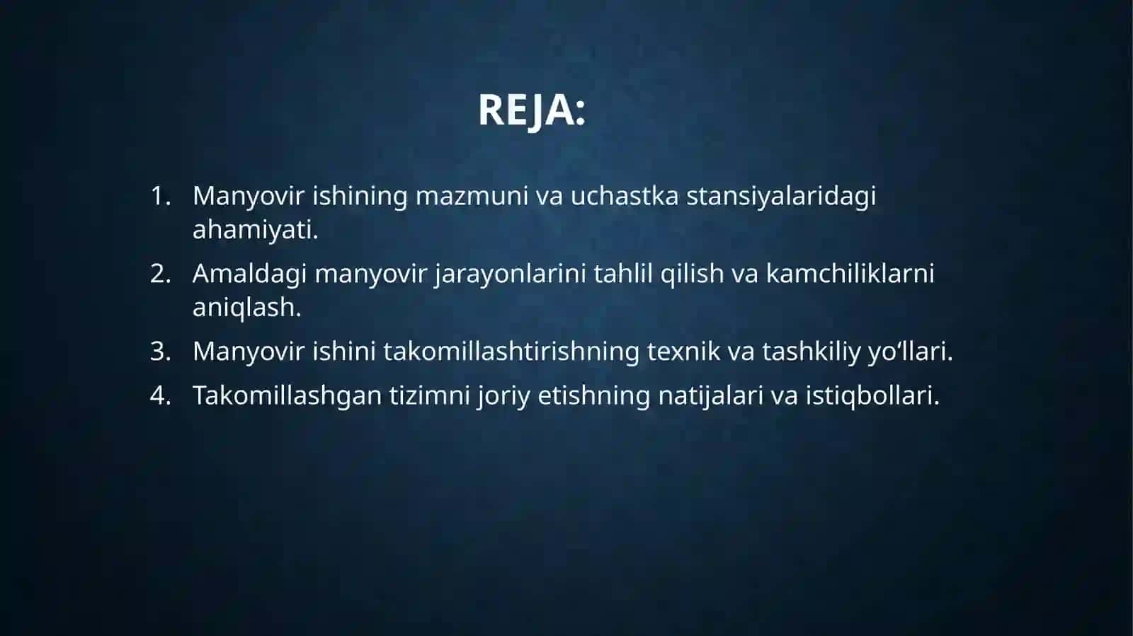 Uchastka stansiyalarida manyovirishini  takomillashtirish 2