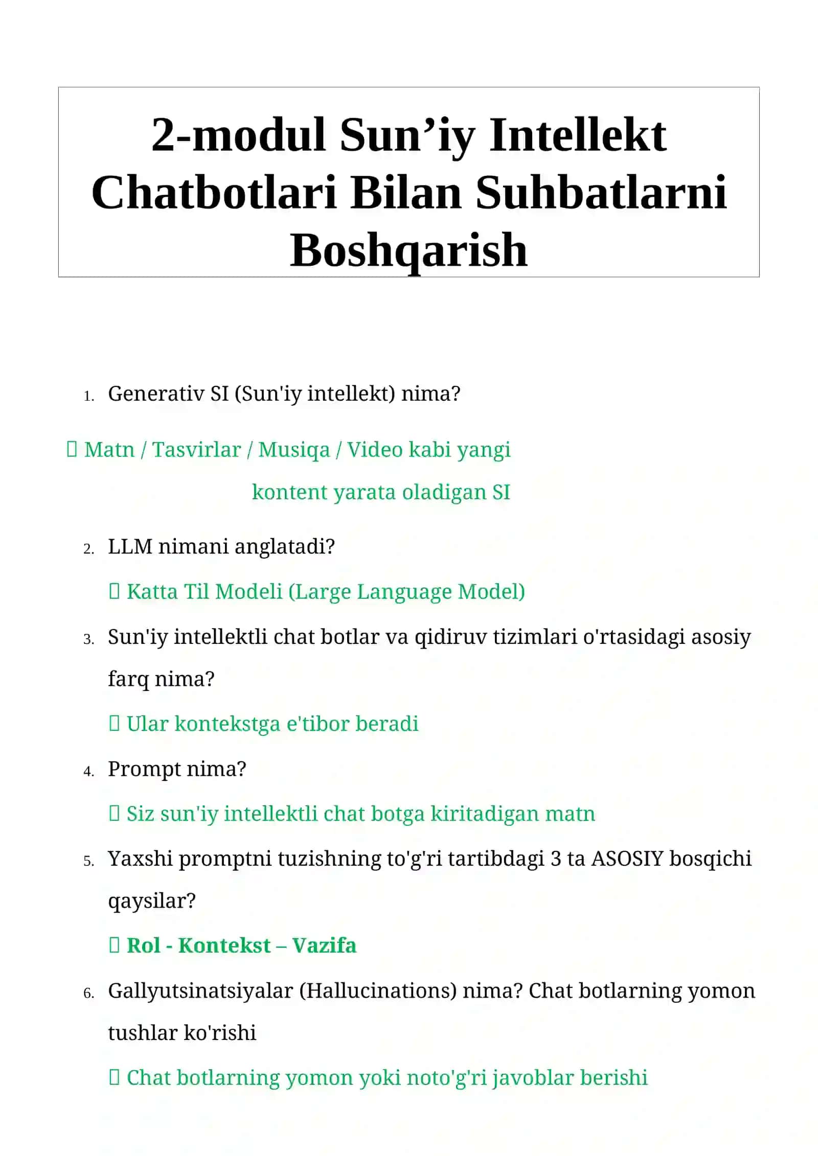 5 million su'niy intelekt yetakchilari javoblari. Hamma modul va yakuniy test javoblari 2