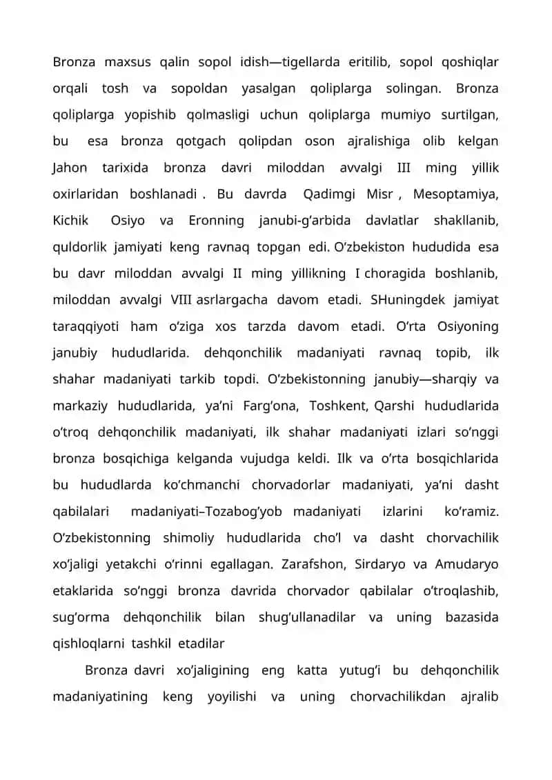 Bronza  davri  va  uning o’rganilishi 2