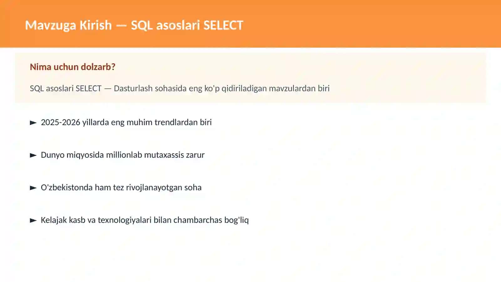 SQL asoslari SELECT 2