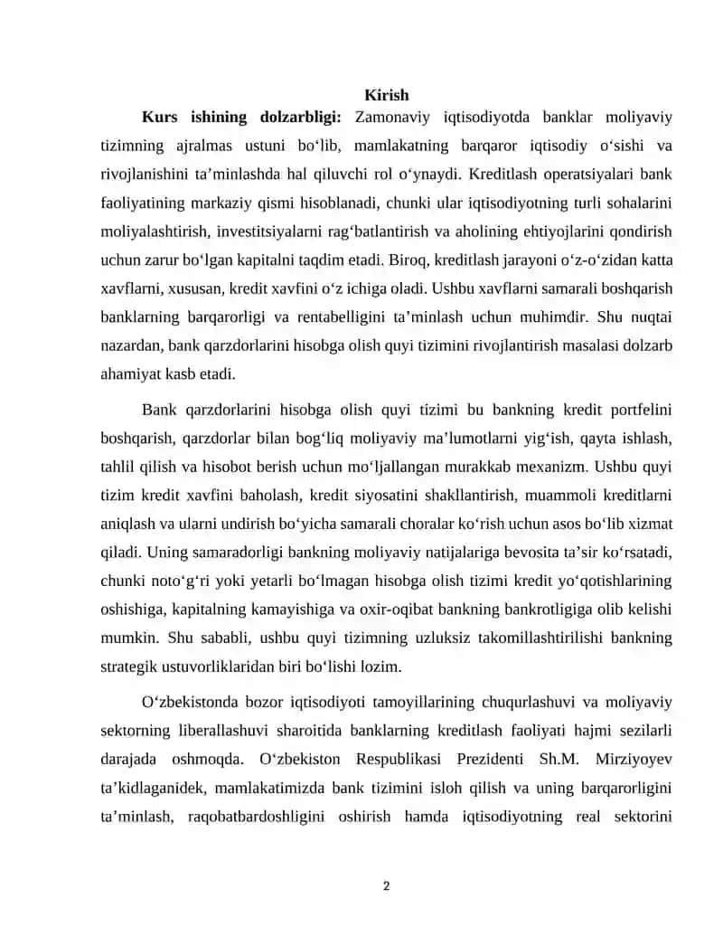 Bank qarzdorlarini hisobga olish quyi tizimini rivojlantirish 2