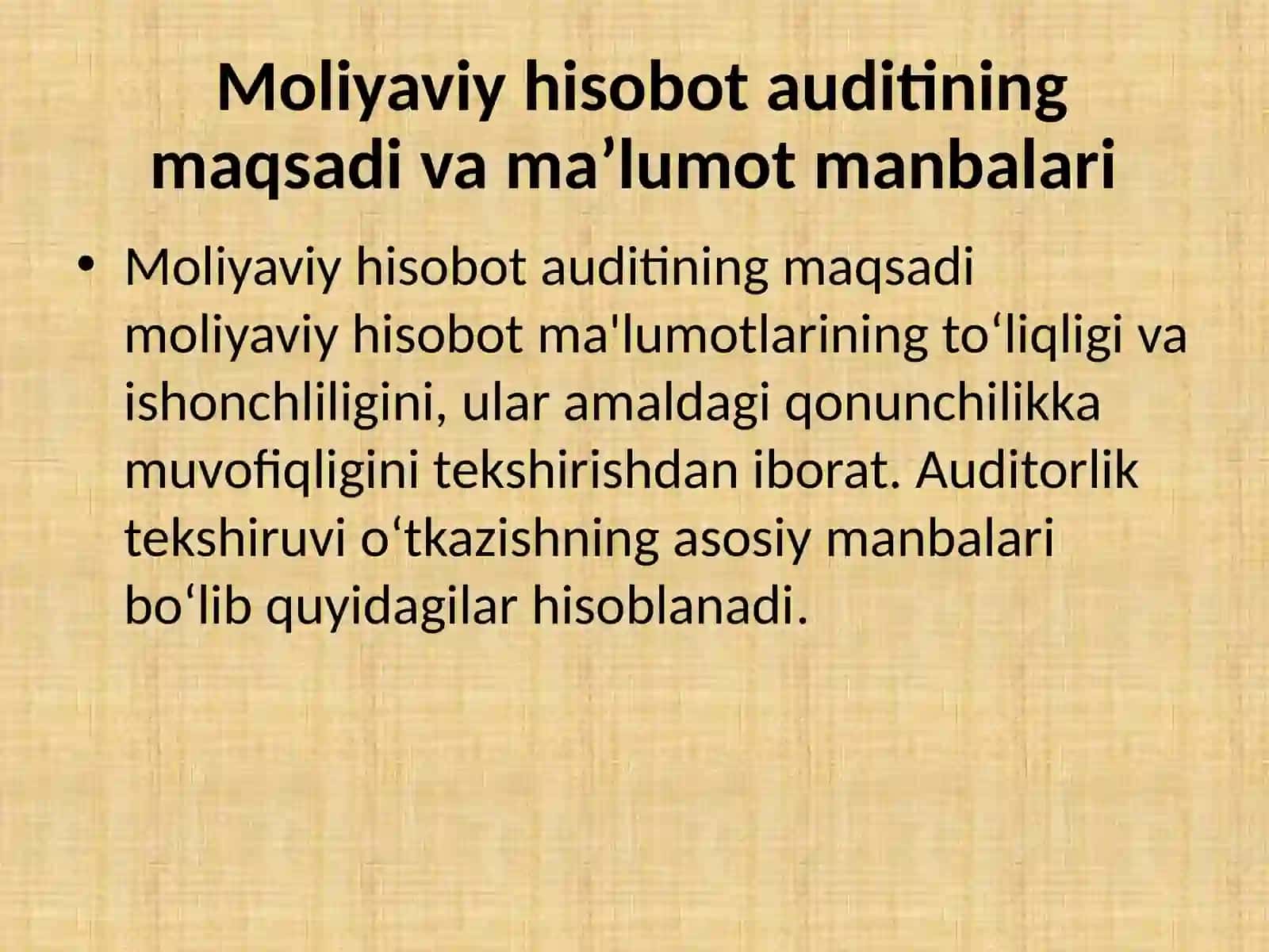 Moliyaviy natijalar xisobining auditi 2