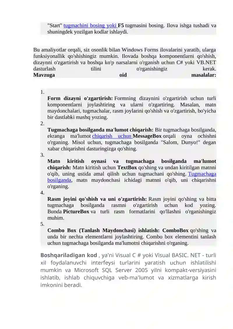 Windows Forms ilovalarni yaratish 2