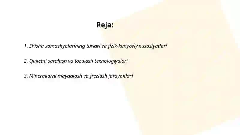 Shisha xomashyolariga ishlov berish, omixta tayyorlash 2