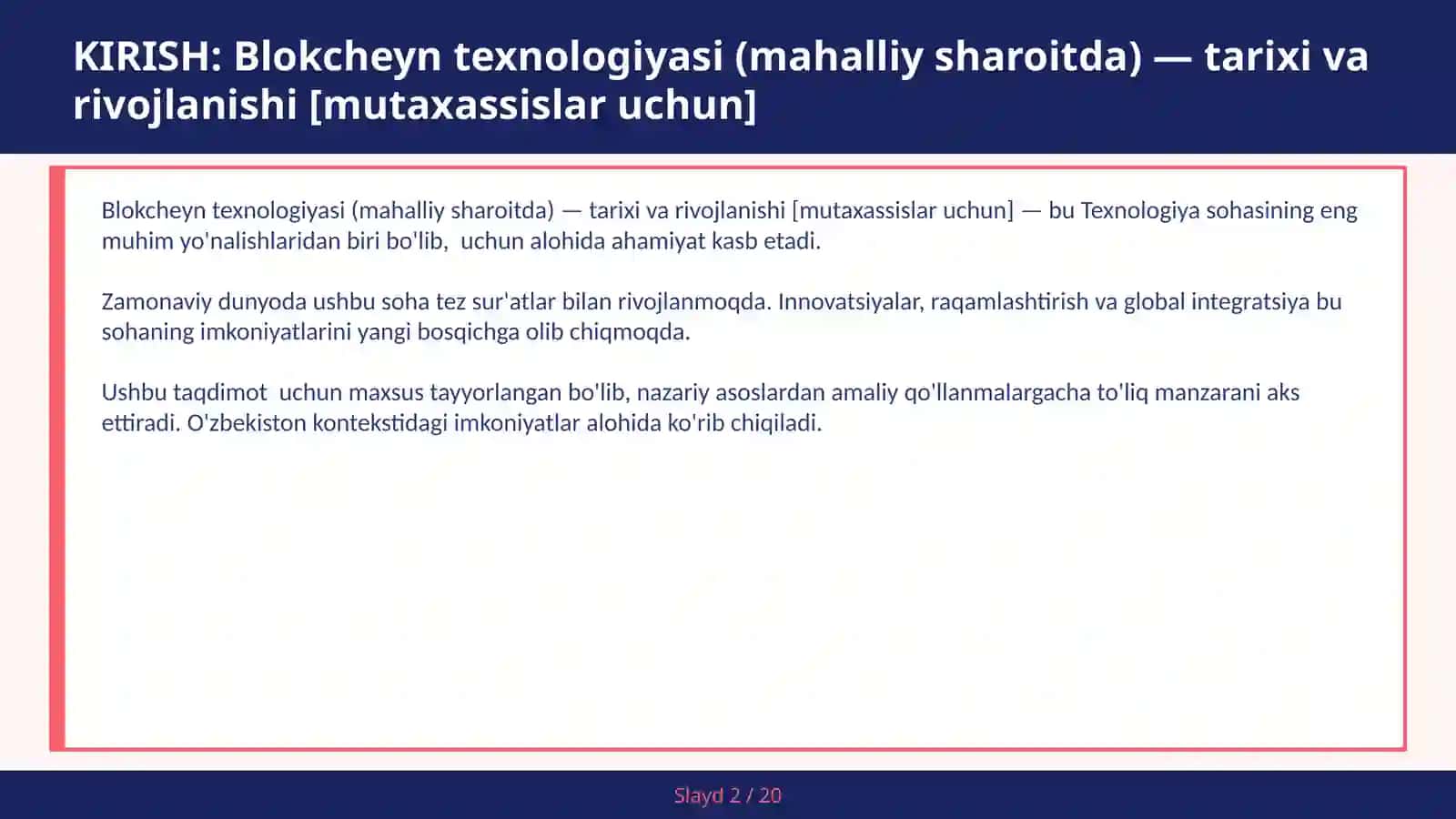 Blokcheyn Texnologiyasi (Mahalliy Sharoitda) - Tarixi va Rivojlanishi [Mutaxassislar Uchun] 2