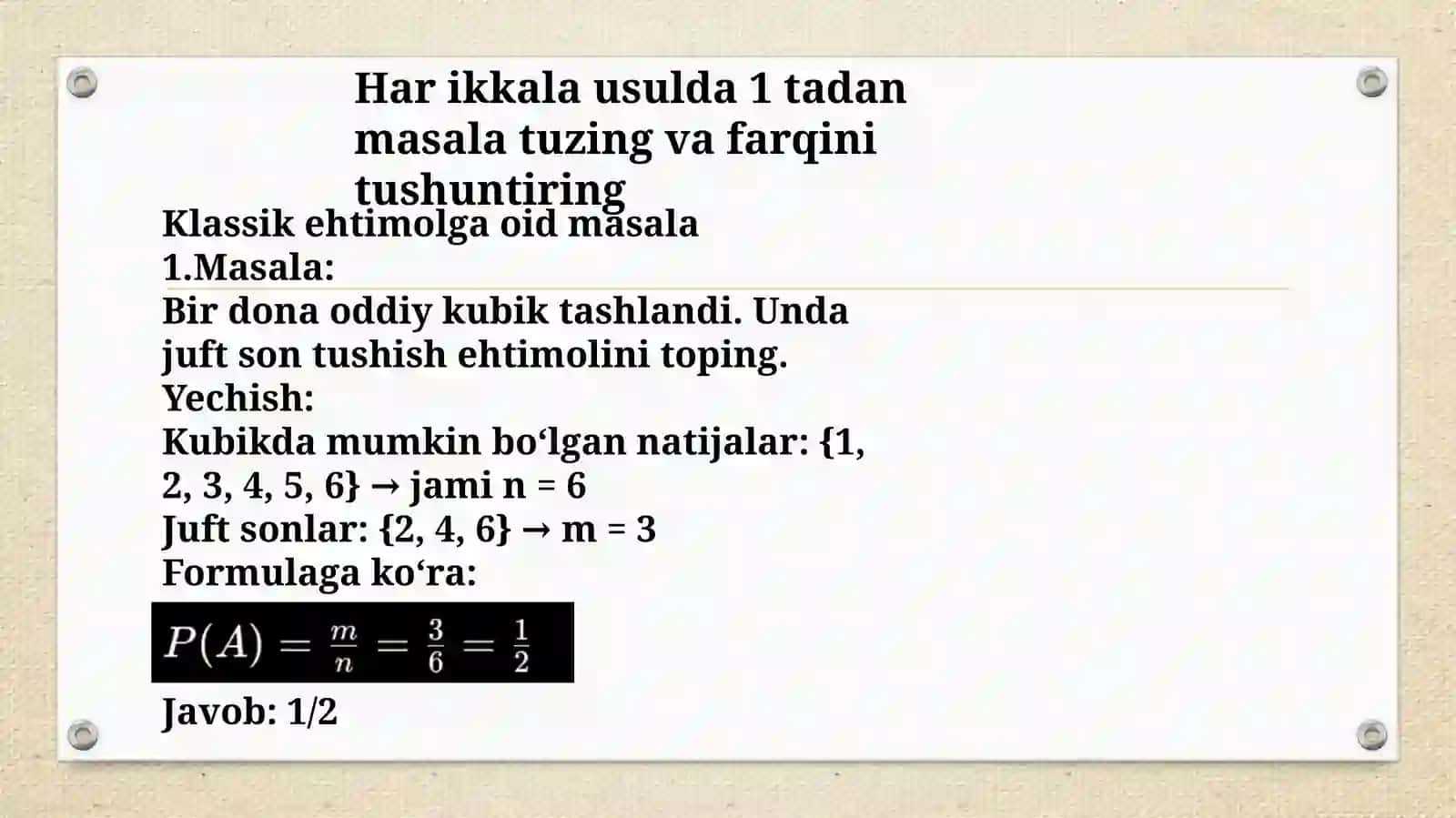 EHTIMOLLAR NAZARIYASI VA MATEMATIK STATISTIKA FANIDAN MUSTAQIL ISHI 2