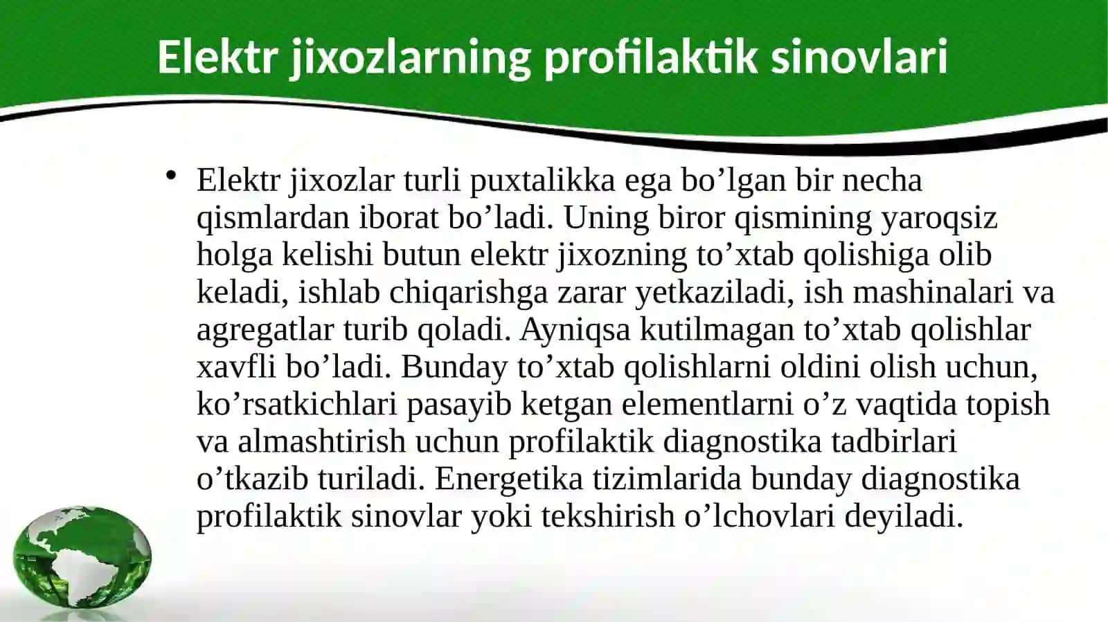 Elektrjixozlarning profilaktik sinovlari 2