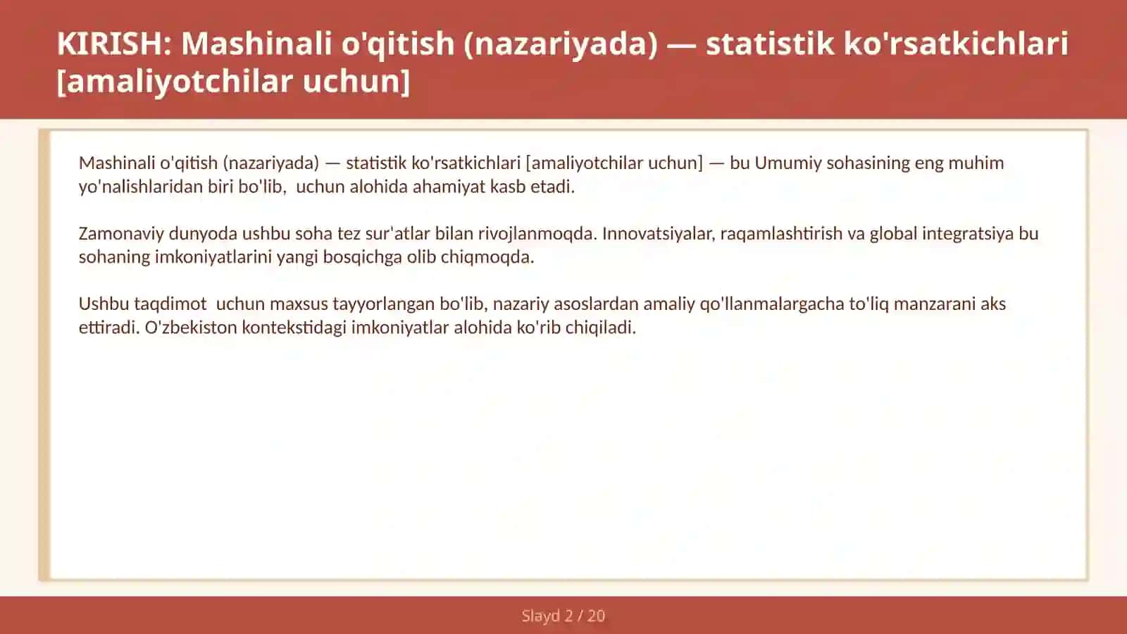 Mashinali o'qitish (nazariyada) — statistik ko'rsatkichlari [amaliyotchilar uchun] 2