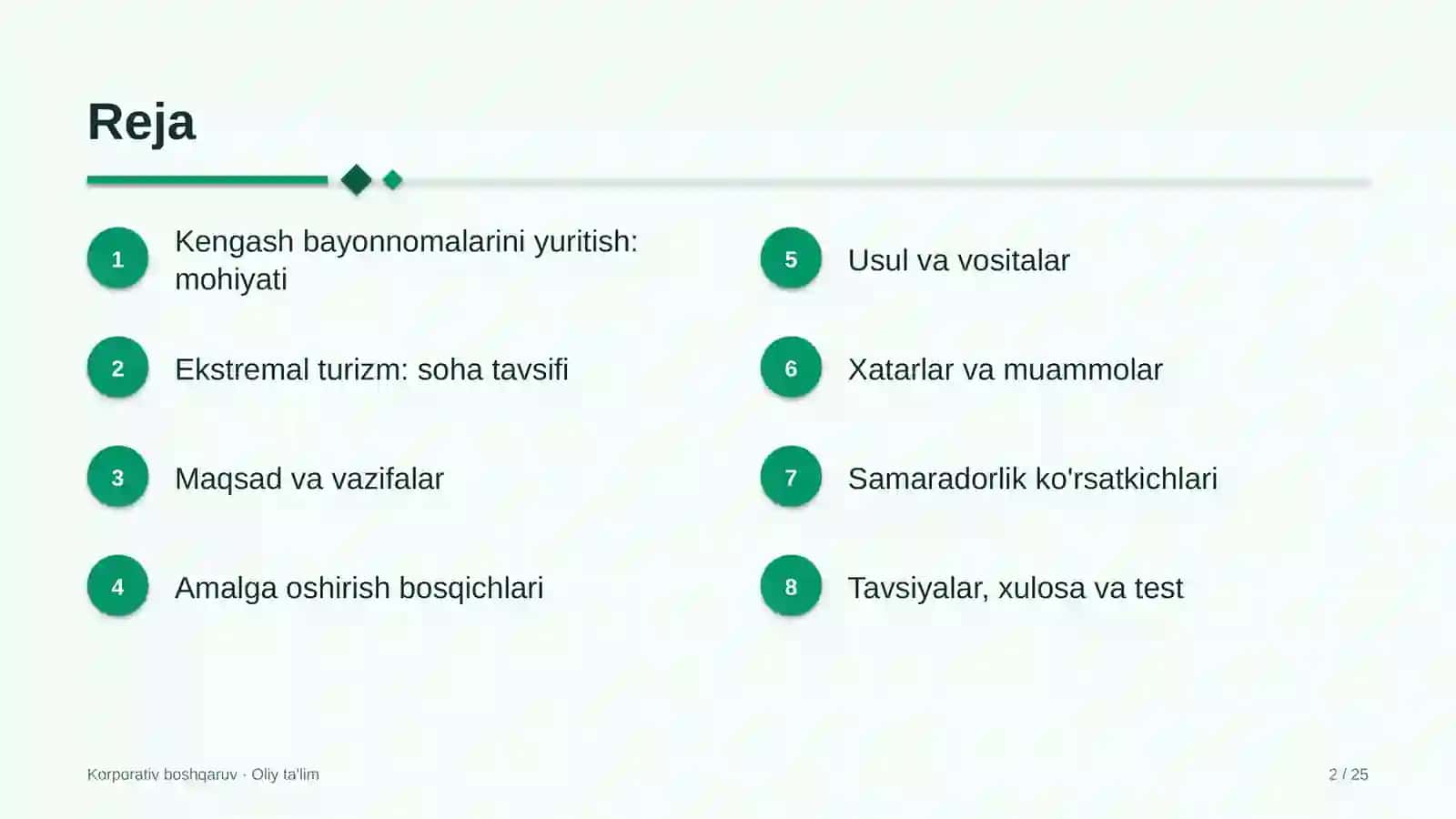 Ekstremal turizmda kengash yig'ilishlari bayonnomalarini yuritish 2