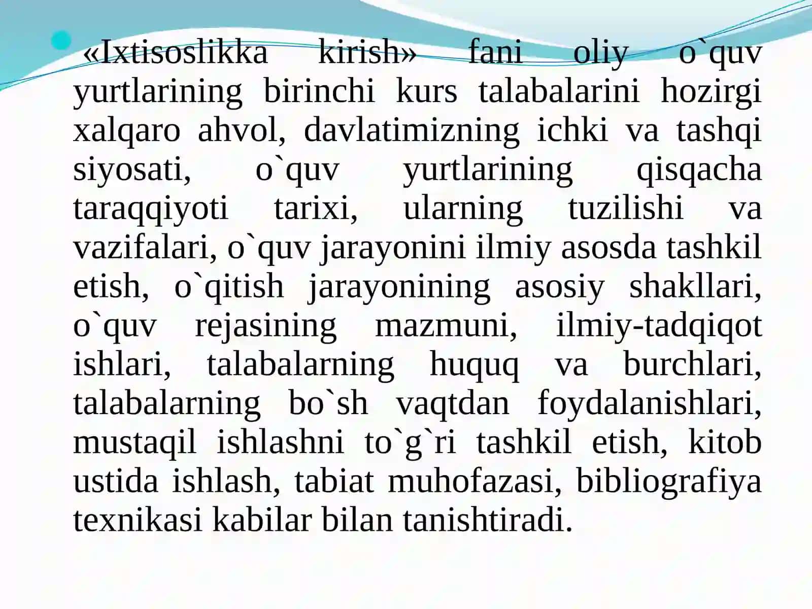 Ixtisoslikka kirish fani va uning vazifalari 2