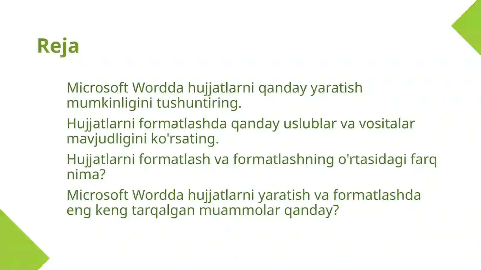 Microsoft Wordda hujjatlarni yaratish, formatlash va formatlash 2
