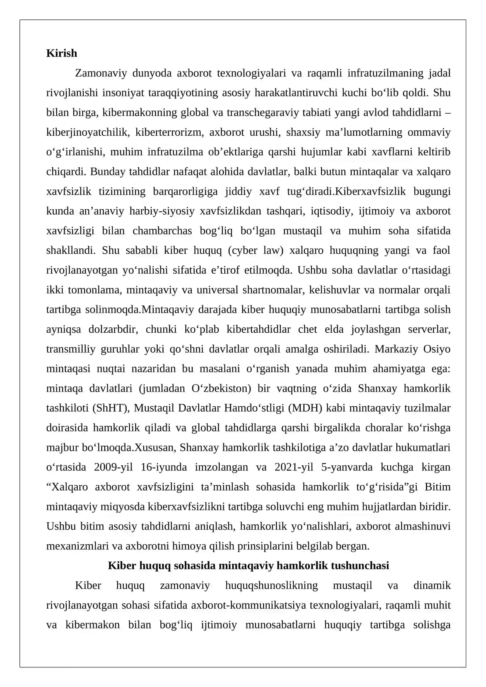Kiber huquq sohasiga oid mintaqaviy kelishuvlar va shartnomalar 2