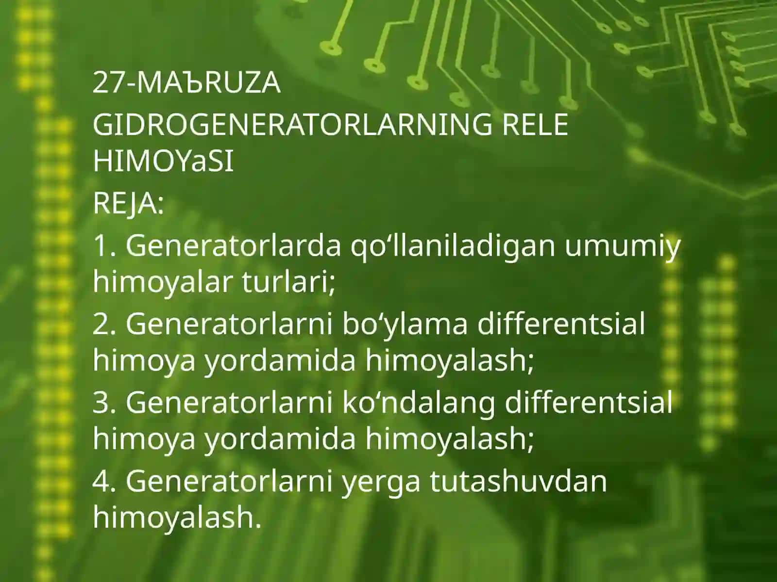 GIDROGENERATORLARNING RELEHIMOYaSI 2