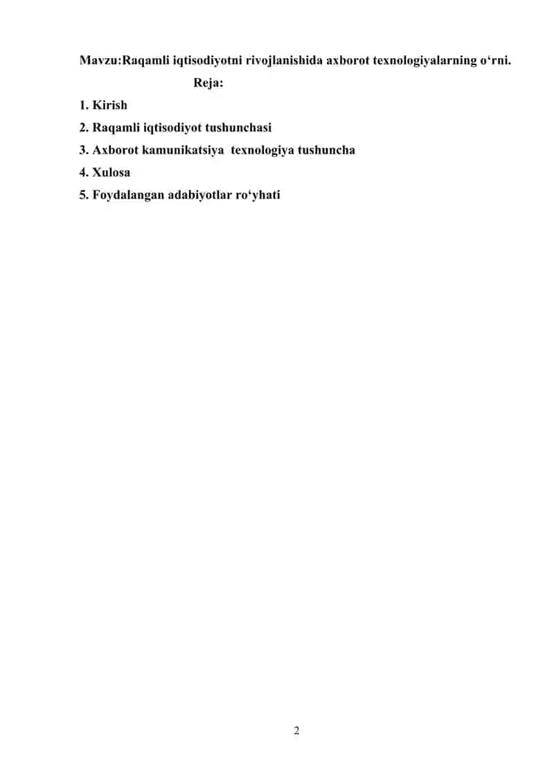 Raqamli iqtisodiyotni rivojlanishida axborot texnologiyalarning o‘rni. 2