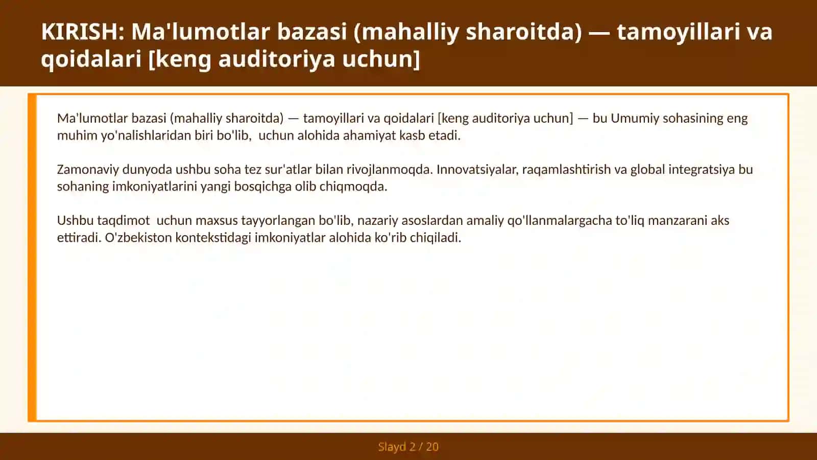 Ma'lumotlar bazasi (mahalliy sharoitda) — tamoyillari va qoidalari [keng auditoriya uchun] 2