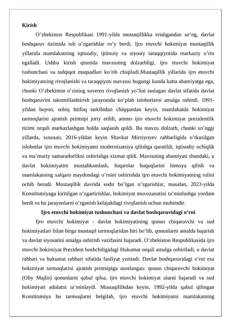 Mustaqillik yillarida ijro etuvchi hokimiyatning rivojlanishi taraqqiyoti 2