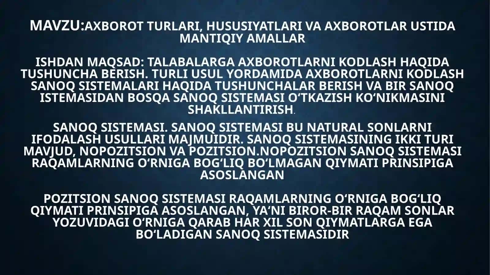 Axborotturlari, hususiyatlari va axborotlar ustida amaliy amallar 2