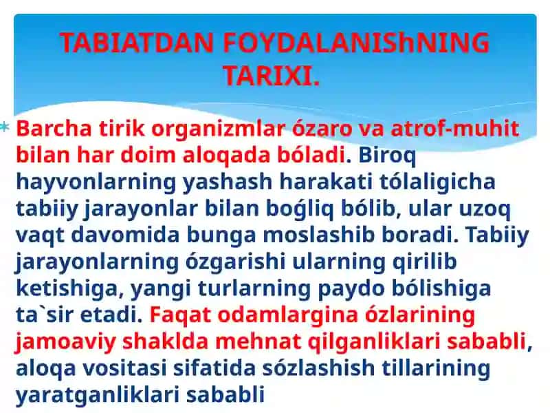 TABIATDAN FOYDALANISHNING TARIXI 2