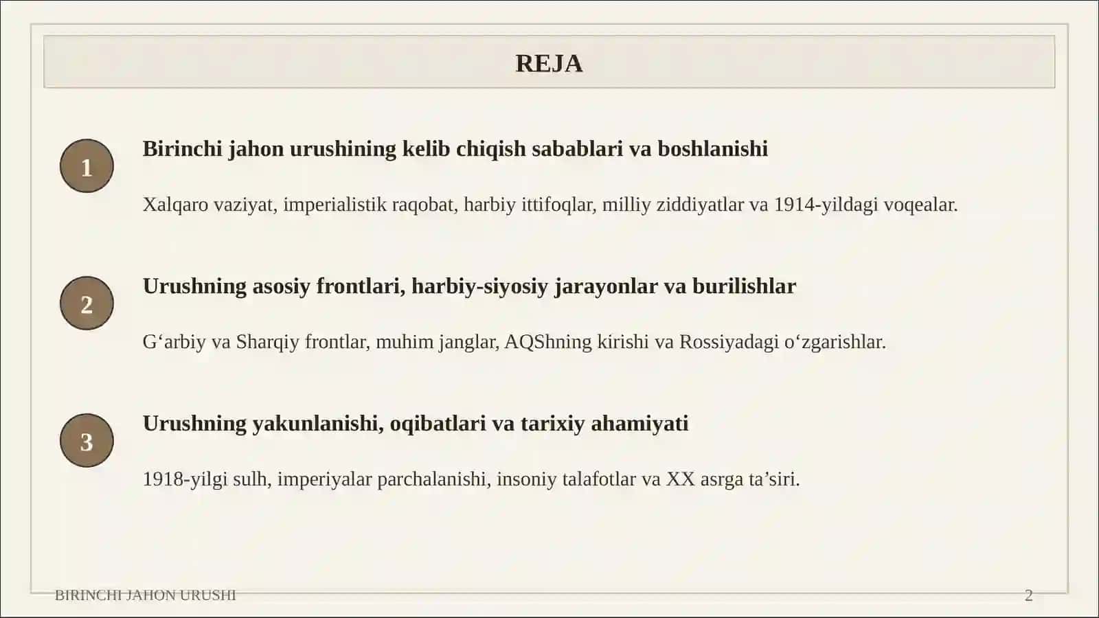 BIRINCHI JAHON URUSHI Kelib chiqish sabablari, frontlar, oqibatlari va tarixiy ahamiyati 2