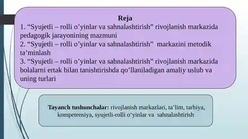Maktabgacha yoshdagi bolalar uchun syujetli – rolli o’yinlarni sahnalashtirish 2