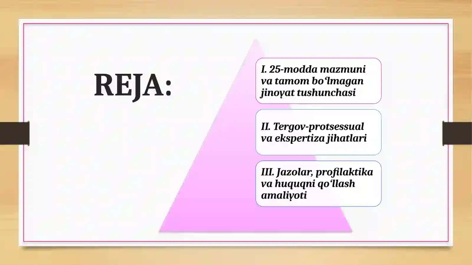 O'ZBEKISTON RESPUBLIKASI JINOYAT KODEKSINING 25-MODDASI. JINOYATGA TAYYORGARLIK KURISH VA JINOYATGA SUIQASD QILISHNING JINOYAT HUQUQIDAGI FARQLANISHI 2