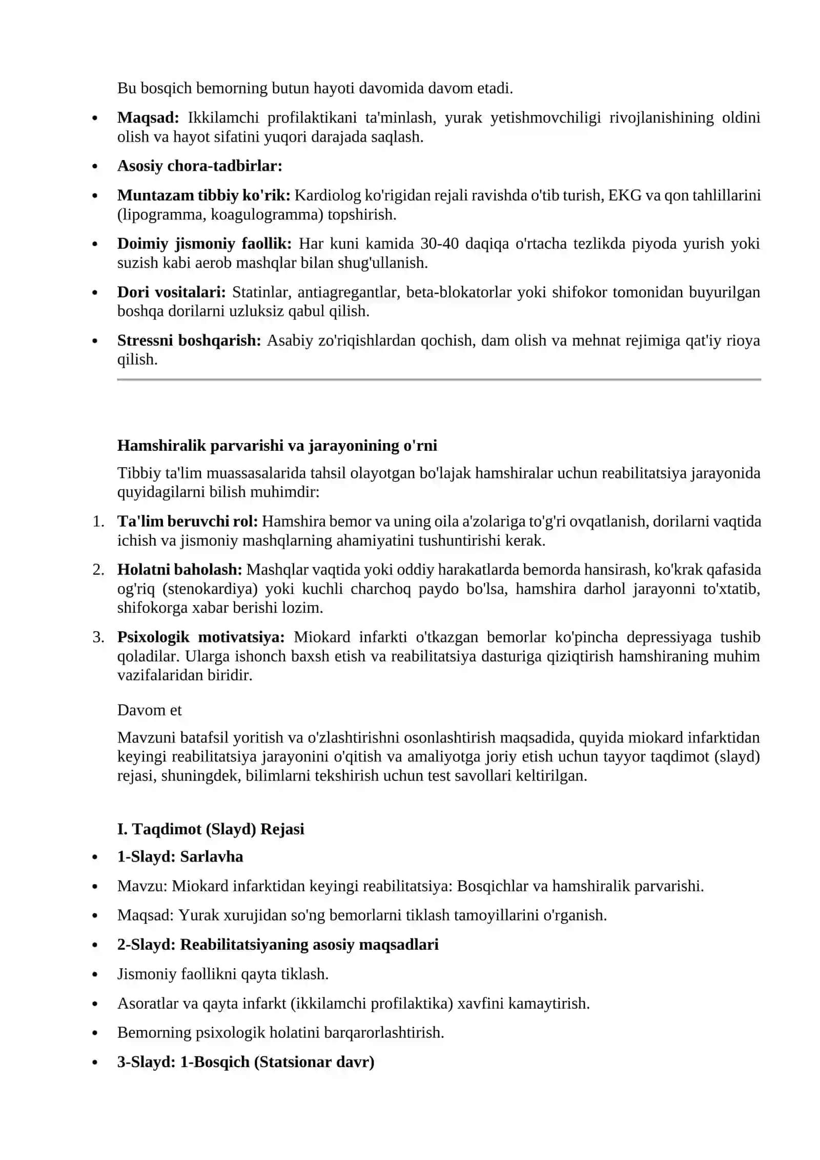 Yurak-qon tomir tizimi kasalliklarida reabilitatsiya: Miokard infarktidan keyingi tiklanish bosqichlari 2