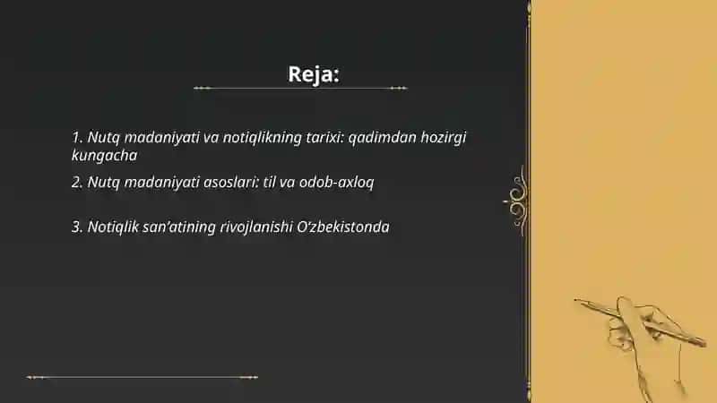 Nutq madaniyati va notiqlik uning Tarik 2