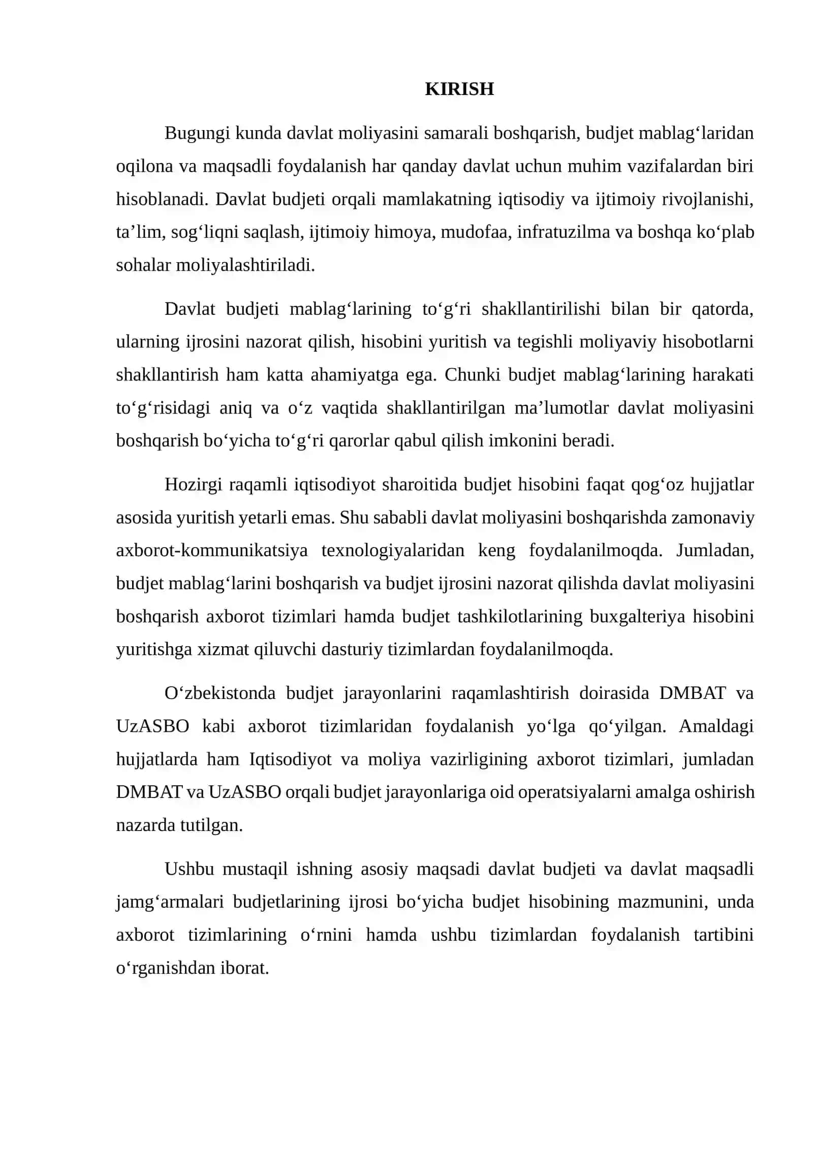 Davlat Budjeti va Davlat Maqsadli Jamg‘armalari Budjetlarining Ijrosi Bo‘yicha Budjet Hisobining Axborot Tizimlari va Ulardan Foydalanish 2