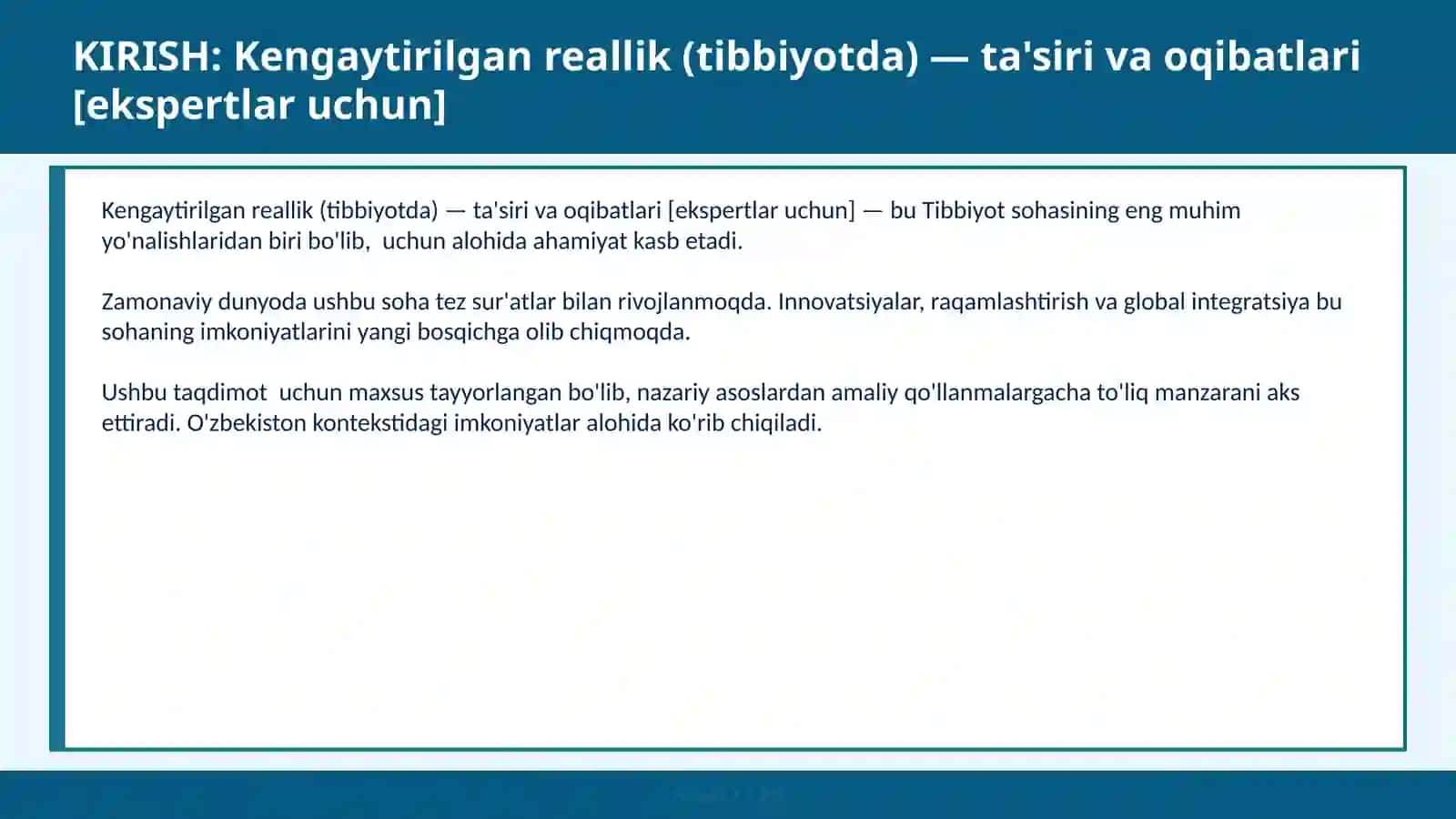 Kengaytirilgan reallik (tibbiyotda) — ta'siri va oqibatlari [ekspertlar uchun] 2