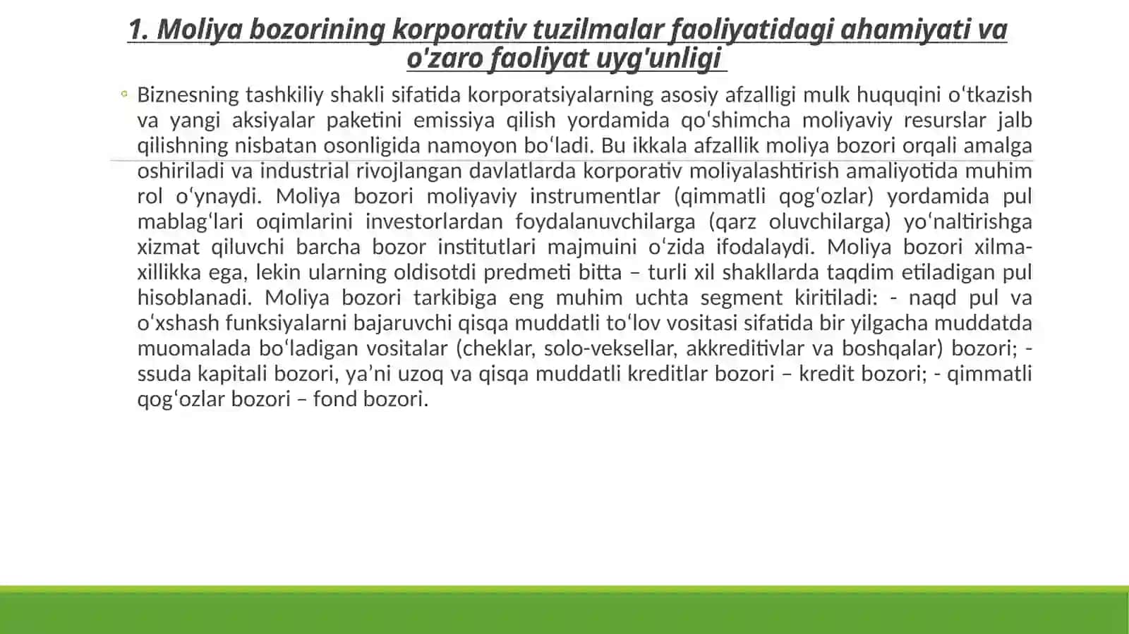 MOLIYA BOZORIDA KORPORATSIYA VA PUL MABLAGʻLARINING VAQT BOʻYICHA QIYMATI KONSEPSIYASI 2