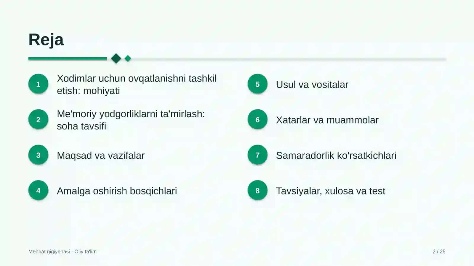 me'moriy yodgorliklarni ta'mirlashda xodimlar uchun ovqatlanishni tashkil etish 2985 2
