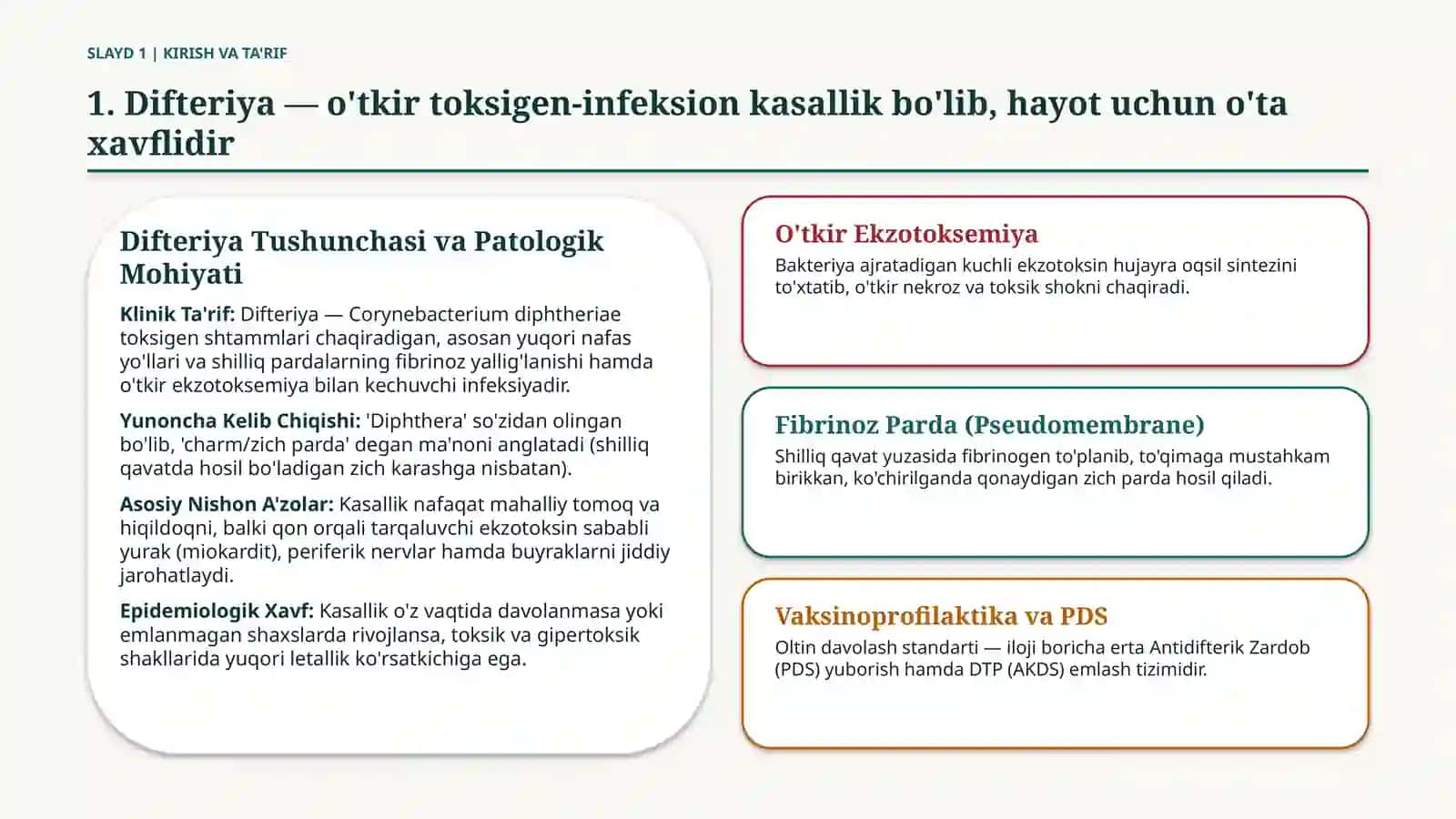 Difteriya: etiologiyasi, klinikasi va profilaktikasi — 15 slayd 2