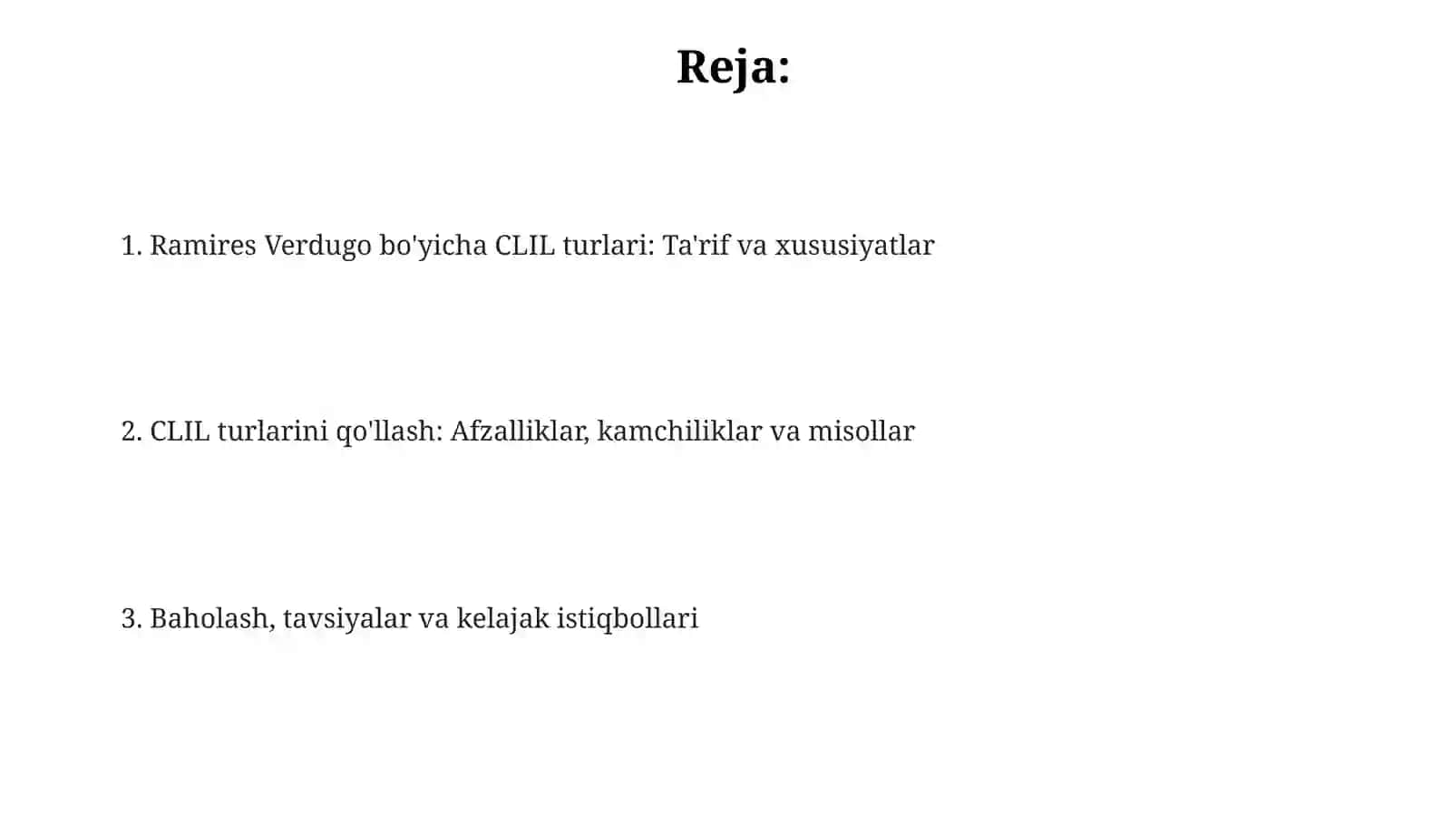 Ramires Verdugo tomonidan ajratilgan CLILning turlari 2