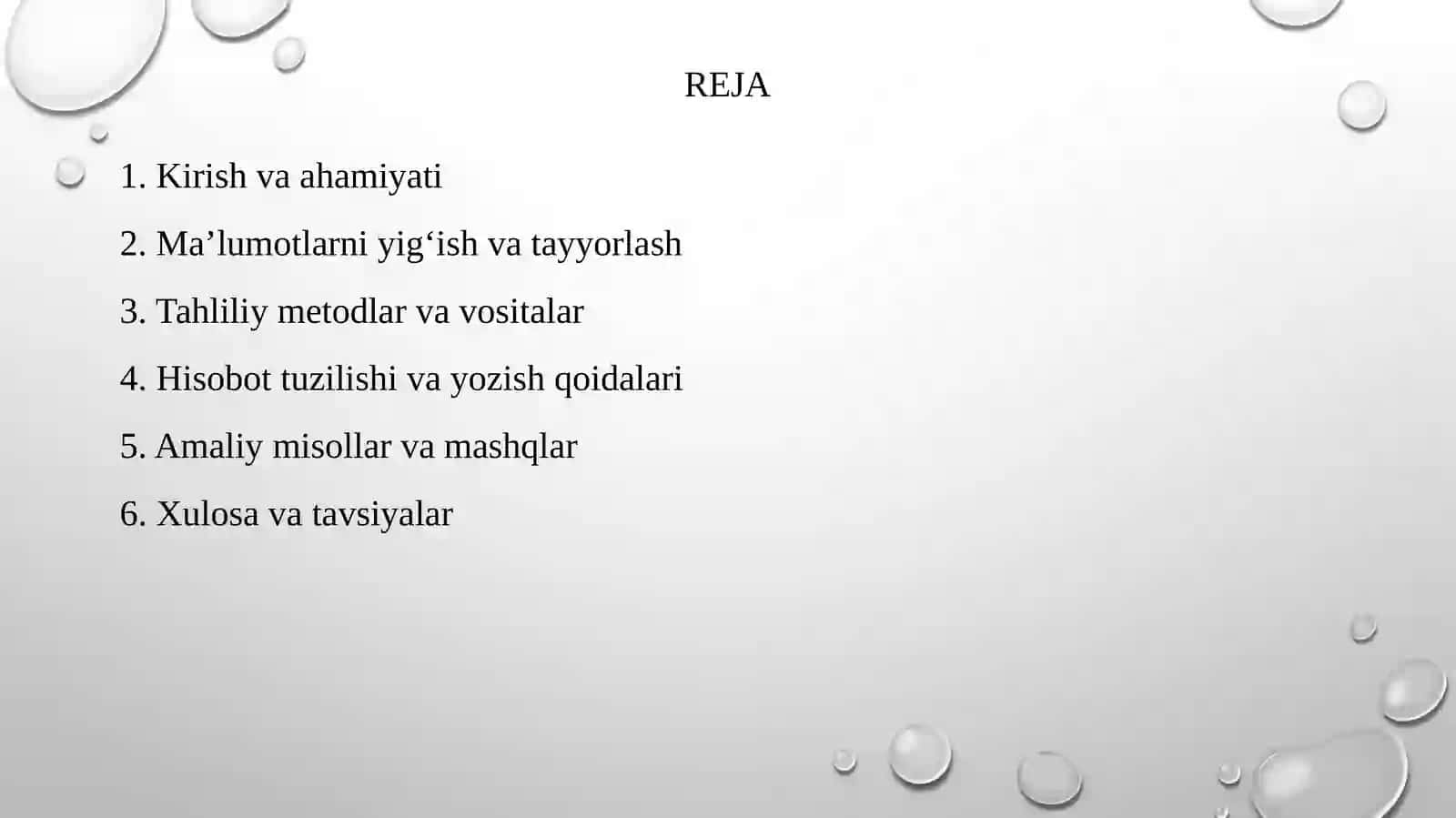 Real iqtisodiy vaziyatlar asosida tahliliy hisobot yozish konikmasi 2