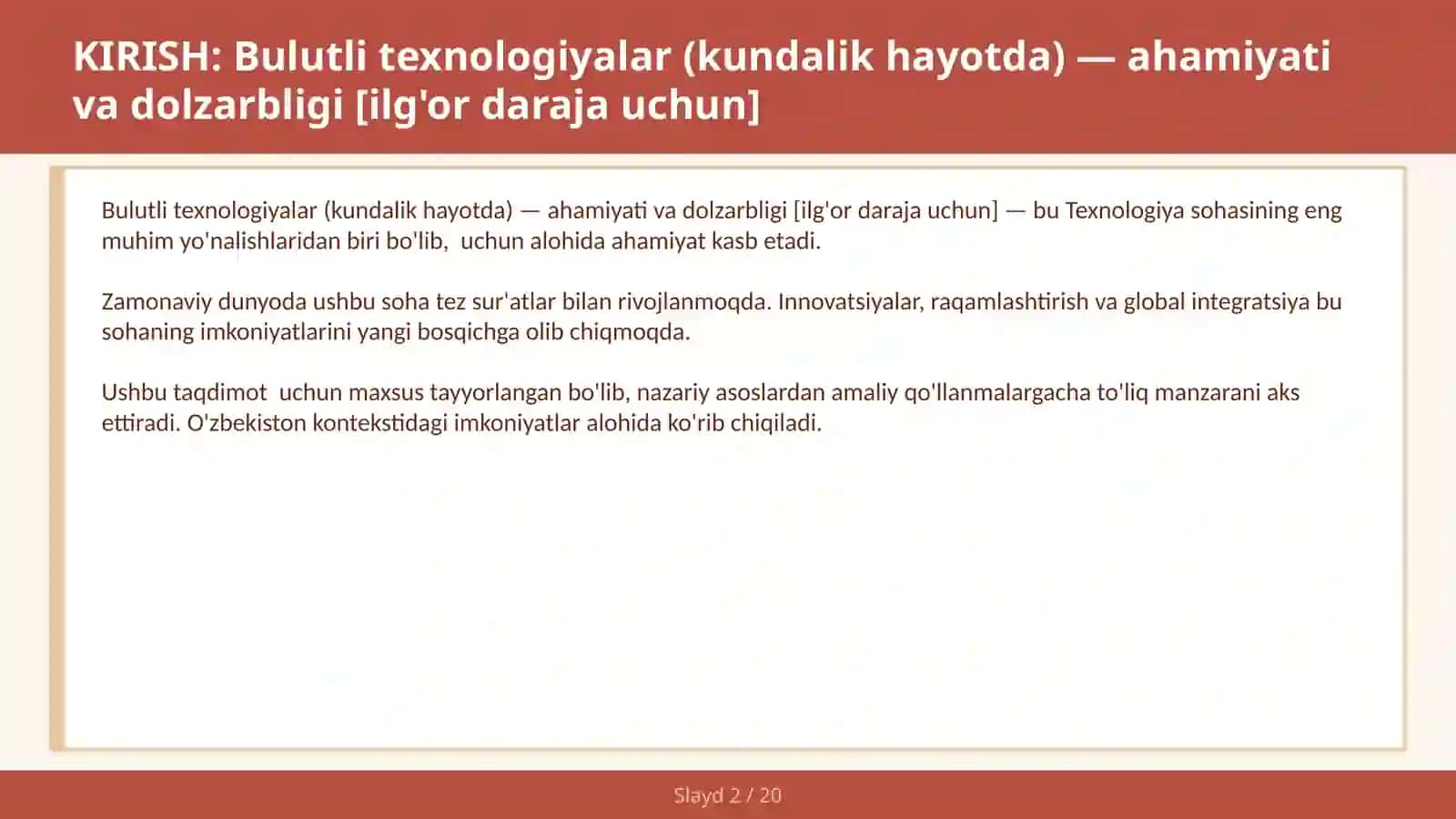 Bulutli texnologiyalar (kundalik hayotda) — ahamiyati va dolzarbligi [ilg'or daraja uchun] 2