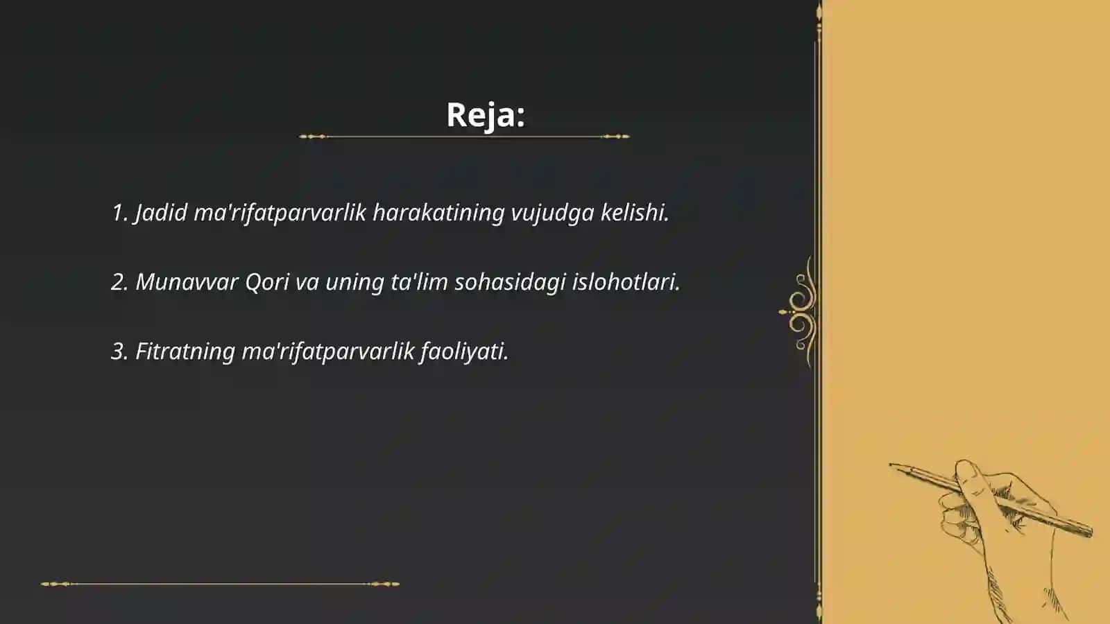 Jadid ma'rifatparvarlikning ólka ijtimoiy madaniy hayotida tutgan órni( Munavvar Qori Fitrat Behbudiy Avloniy va boshqalar) 2