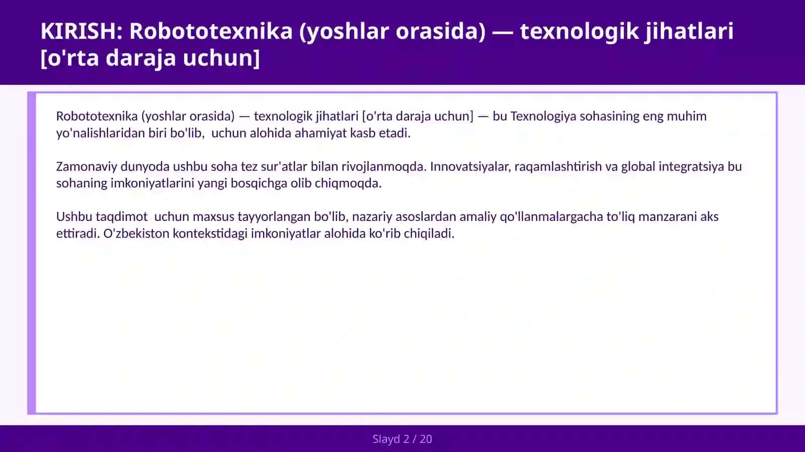 Robototexnika (Yoshlar Orasida) - Texnologik Jihatlari [O'rta Daraja Uchun] 2