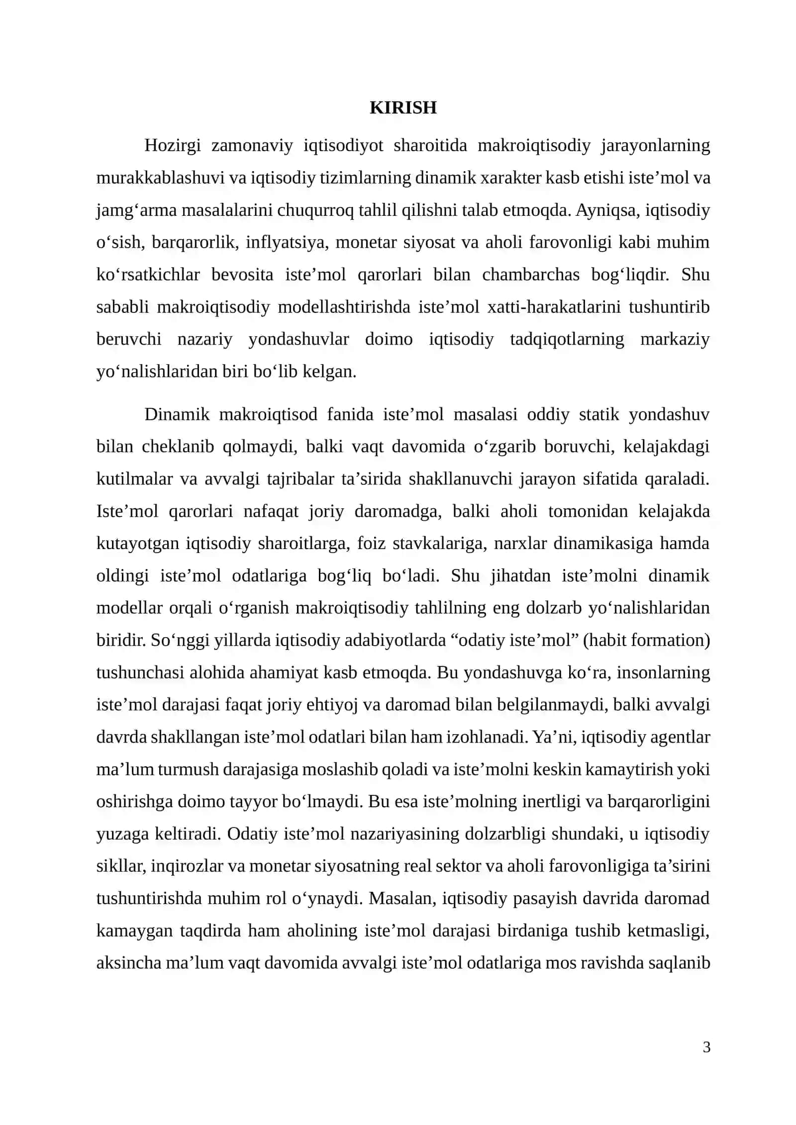 Dinamik Modellarida Iste’mol Odatlari va Odatiy Iste’mol 2