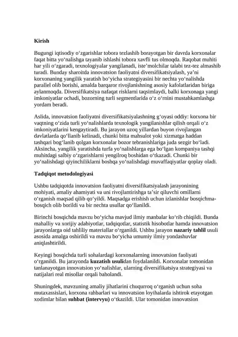 Innovatsion faoliyatni diversifikatsiyalash 2