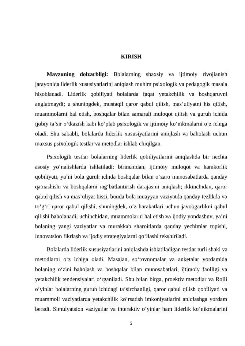 Bolalarda liderlik xususiyatlarini aniqlovchi psixologik testlar 2