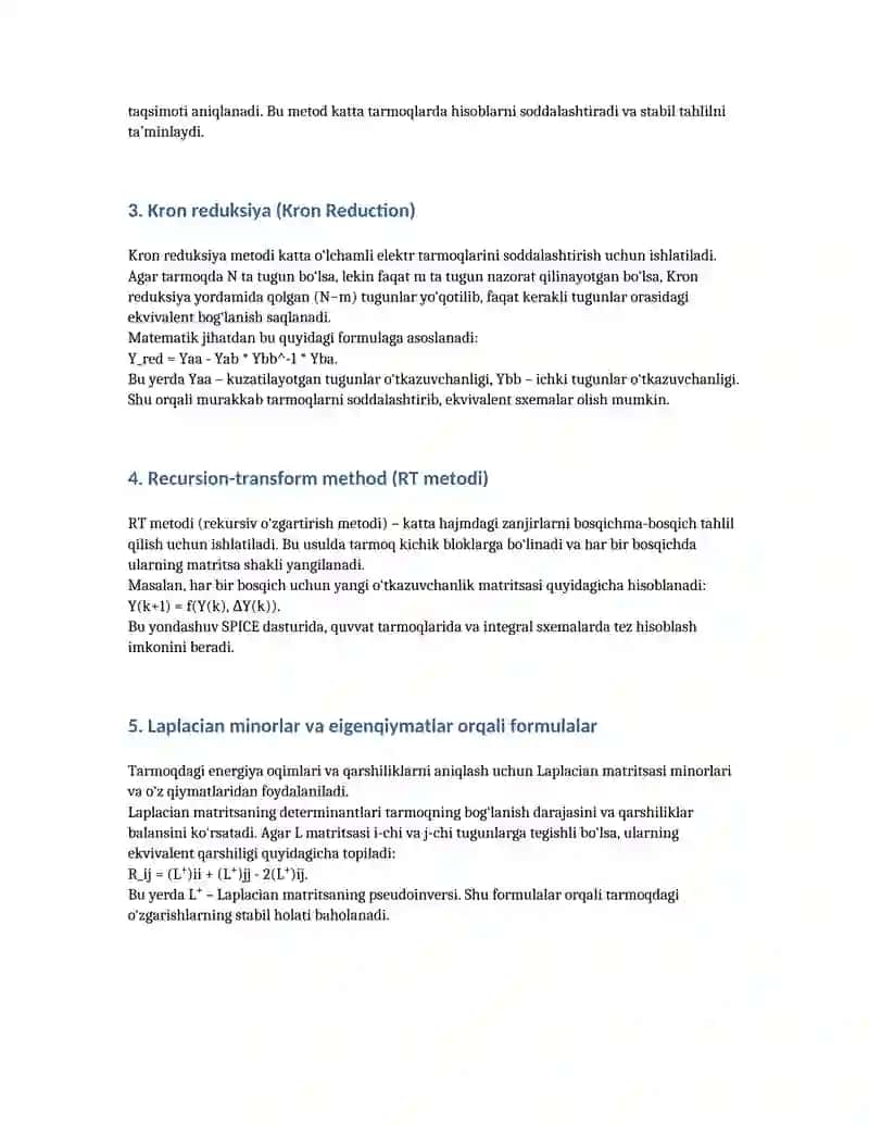 Elektr zanjirlarda rezistor konversiyalari bilan shug'ullanishda matritsaning qo'llanilishi 2