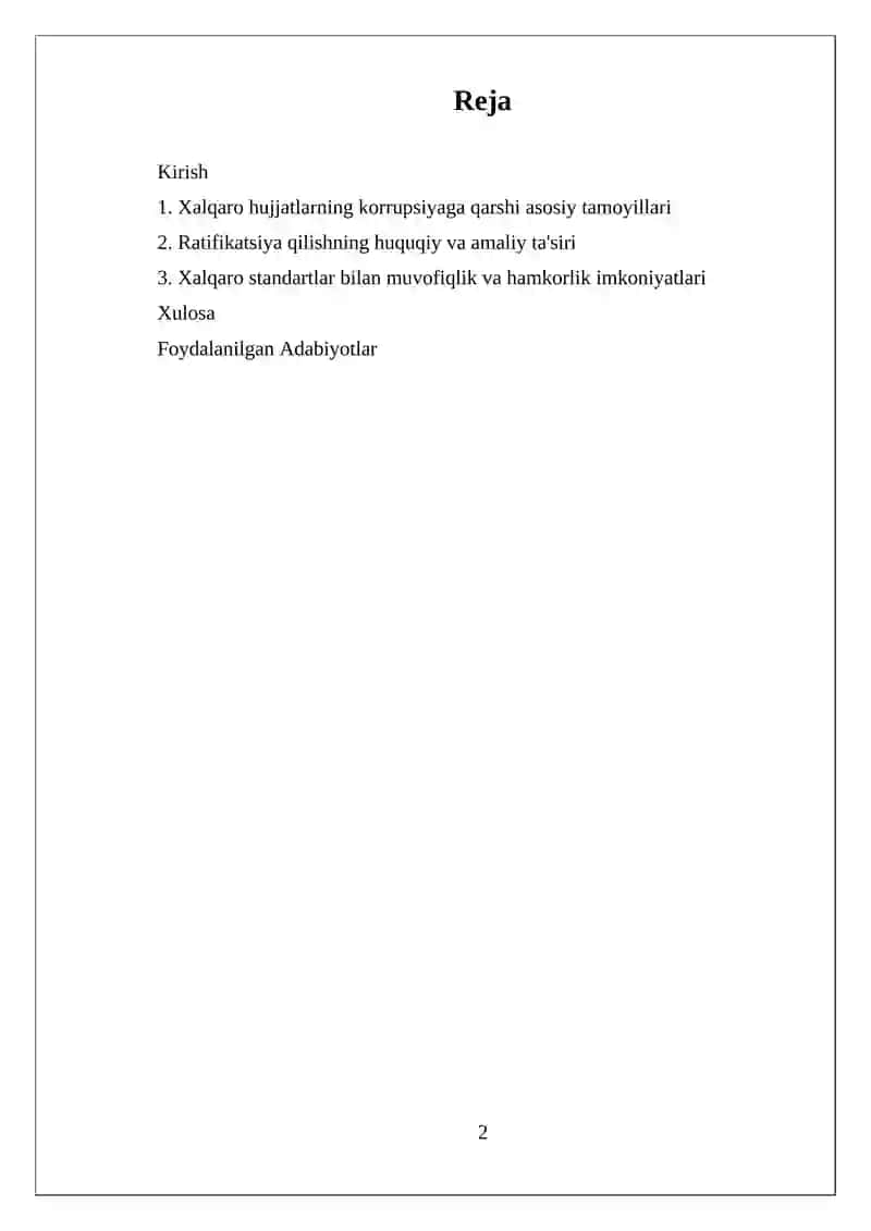 Korrupsiyaga qarshi kurash boʻyicha xalqaro qonunlar va qarorlarning Oʻzbekistonda ratifikatsiya qilishning ahamiyati 2