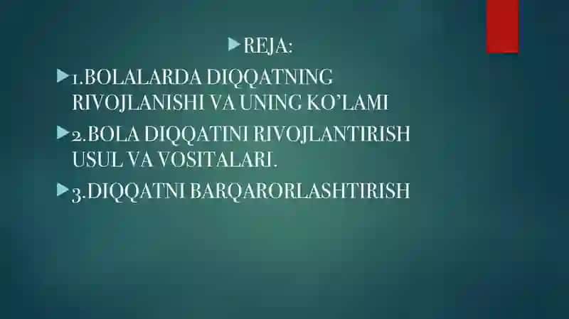 BOLA DIQQATINING KO'LAMI VA UNI BARQARORLASHTIRISH 2