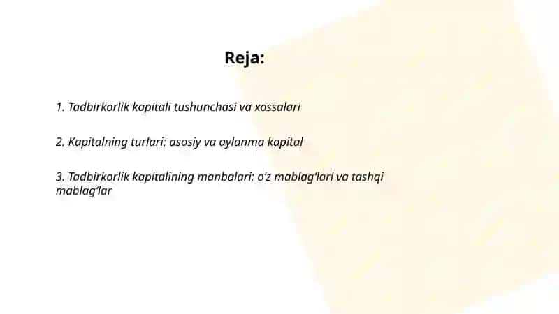 Tadbirkorlik kapitali va uning harakati bosqichlari 2