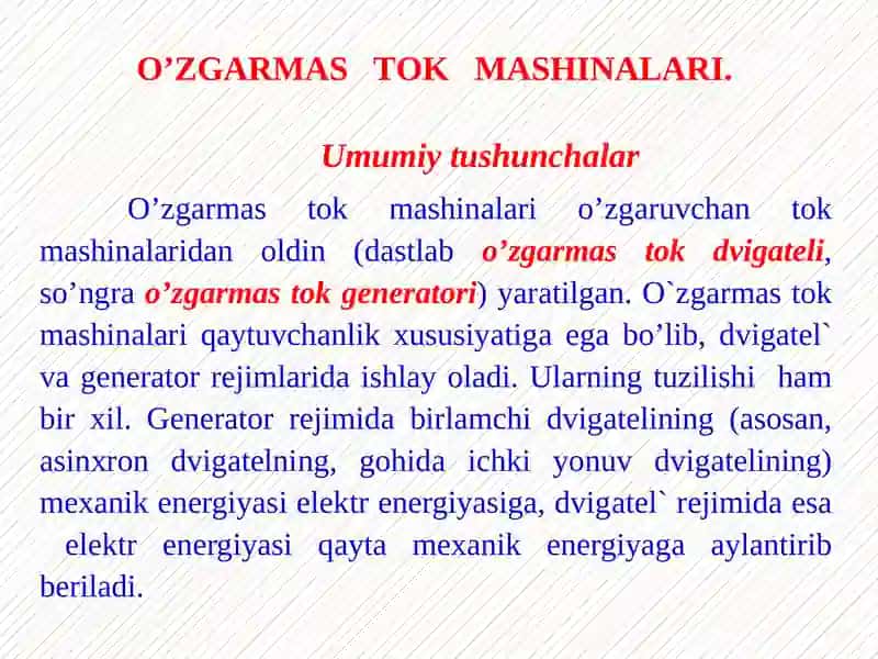 O’zgarmas tok mashinalari 2