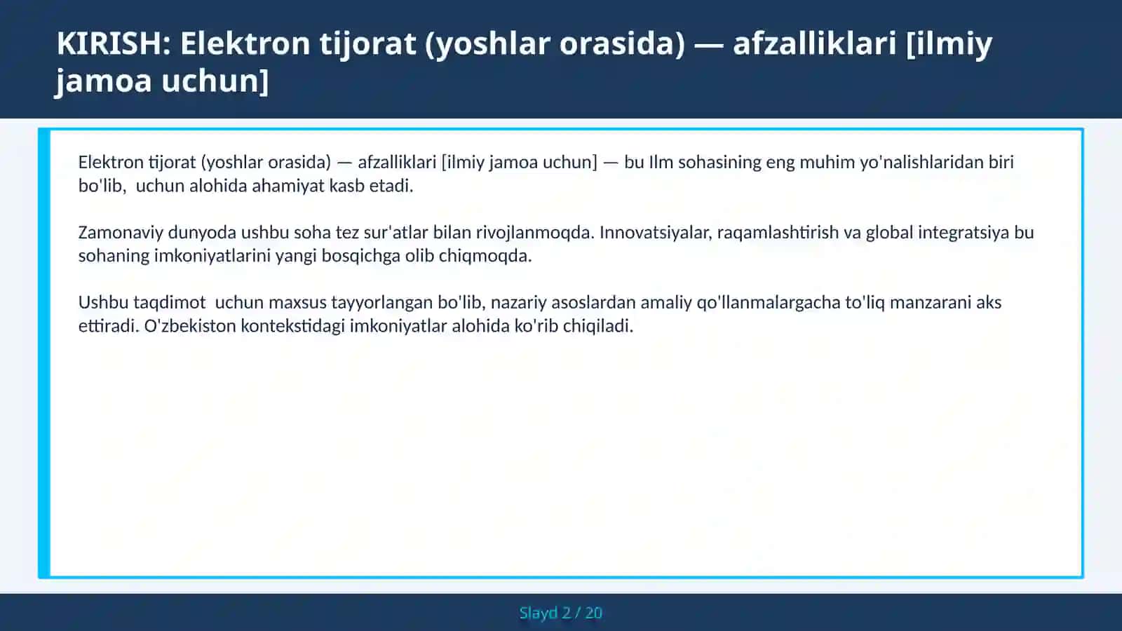 Elektron tijorat (yoshlar orasida) — afzalliklari [ilmiy jamoa uchun] 2