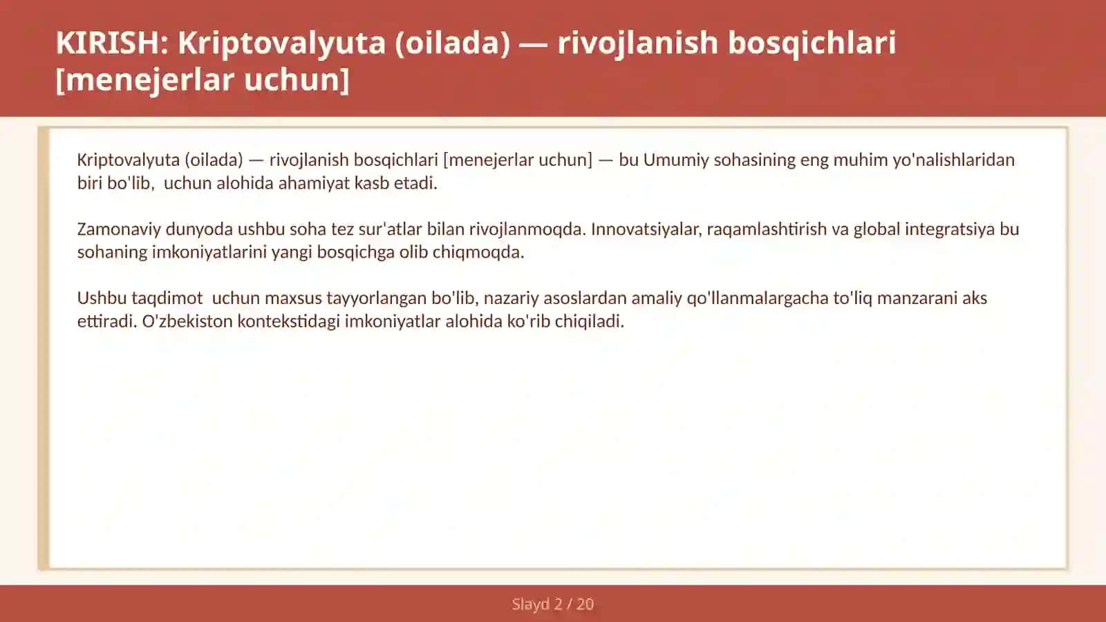 KRIPTOVALYUTA (OILADA) — RIVOJLANISH BOSQICHLARI [MENEJERLAR UCHUN] 2
